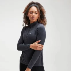 MP Women's Performance Zip Training Top- Black/Charcoal Marl -Myprotein 12644546 2074823078431308