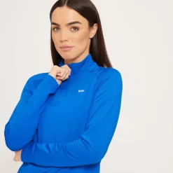 MP Shirt Met Normale Pasvorm En Kwartrits Voor Dames - Echt Blauw -Myprotein 13109298 1034965371301753