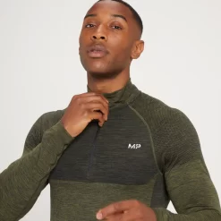MP Essential Naadloze Top Met Kwartrits Voor Heren - Donker Olijfgroen Gemêleerd -Myprotein 13114813 1144932687486399