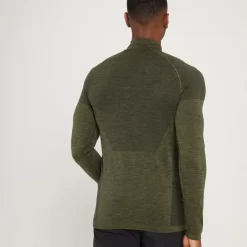 MP Essential Naadloze Top Met Kwartrits Voor Heren - Donker Olijfgroen Gemêleerd -Myprotein 13114813 1204932687417864