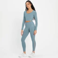 MP Women's Power Open Back Crop Top - Kiezelblauw -Myprotein 13838169 1085007891567648