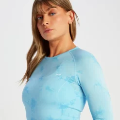 MP Gecropt Naadloos T-shirt Met Lange Mouwen Voor Dames - Blauwe Tie-dye -Myprotein 14008960 2045056652102649