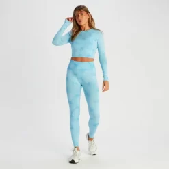 MP Gecropt Naadloos T-shirt Met Lange Mouwen Voor Dames - Blauwe Tie-dye -Myprotein 14008960 2165056652000448