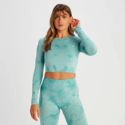 MP Gecropt Naadloos T-shirt Met Lange Mouwen Voor Dames - Schemerblauwe Tie-dye