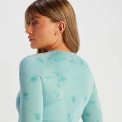 MP Gecropt Naadloos T-shirt Met Lange Mouwen Voor Dames - Schemerblauwe Tie-dye -Myprotein 14008976 1705056652554347