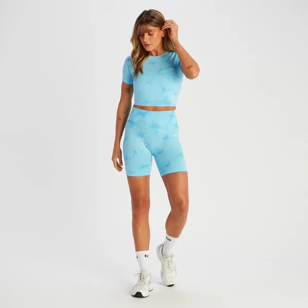 MP Gecropt Naadloos T-shirt Met Korte Mouwen Voor Dames - Blauwe Tie-dye 5 MP Gecropt Naadloos T-shirt Met Korte Mouwen Voor Dames - Blauwe Tie-dye - Afbeelding 3