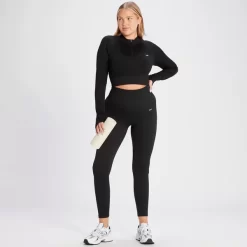 MP Tempo Croptop Van Ribstof Met Kwartrits Voor Dames - Zwart -Myprotein 14021501 1135068023001365