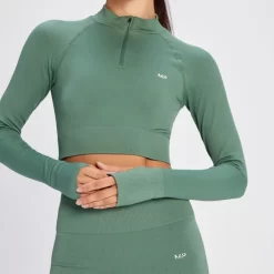 MP Tempo Croptop Van Ribstof Met Kwartrits Voor Dames - Dennegroen -Myprotein 14021509 1605068023418698