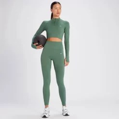 MP Tempo Croptop Van Ribstof Met Kwartrits Voor Dames - Dennegroen -Myprotein 14021509 3595068023292275