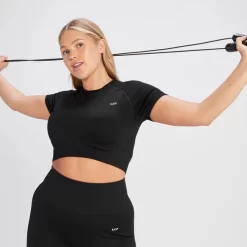 MP Tempo Croptop Van Ribstof Voor Dames - Zwart -Myprotein 14021525 7965068023665163