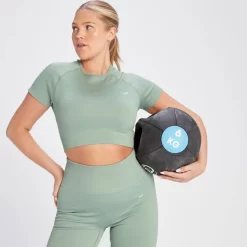 MP Tempo Croptop Van Ribstof Voor Dames - Salie-grijs