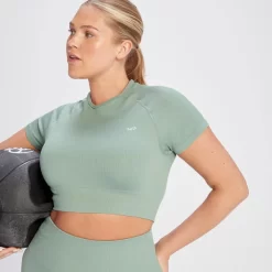 MP Tempo Croptop Van Ribstof Voor Dames - Salie-grijs -Myprotein 14021533 5985068023907596